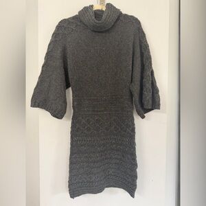 Aran Crafts Merino Wool Women’s XS dark gray cable knit cowl neck sweater dress